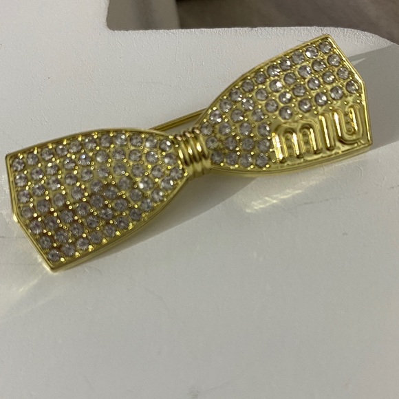 . Jewelry - Miu Miu Gold Crystal Bow Tie Brooch